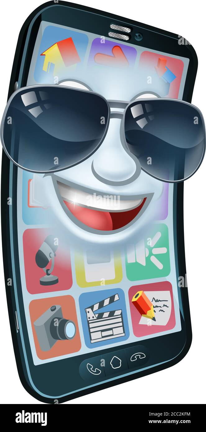 Mobile Phone Cool Shades Cartoon Mascot Stock Vector