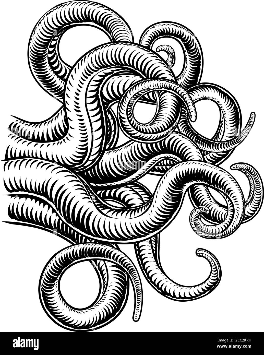 Octopus Cthulhu Squid Monster Tentacles Woodcut Stock Vector