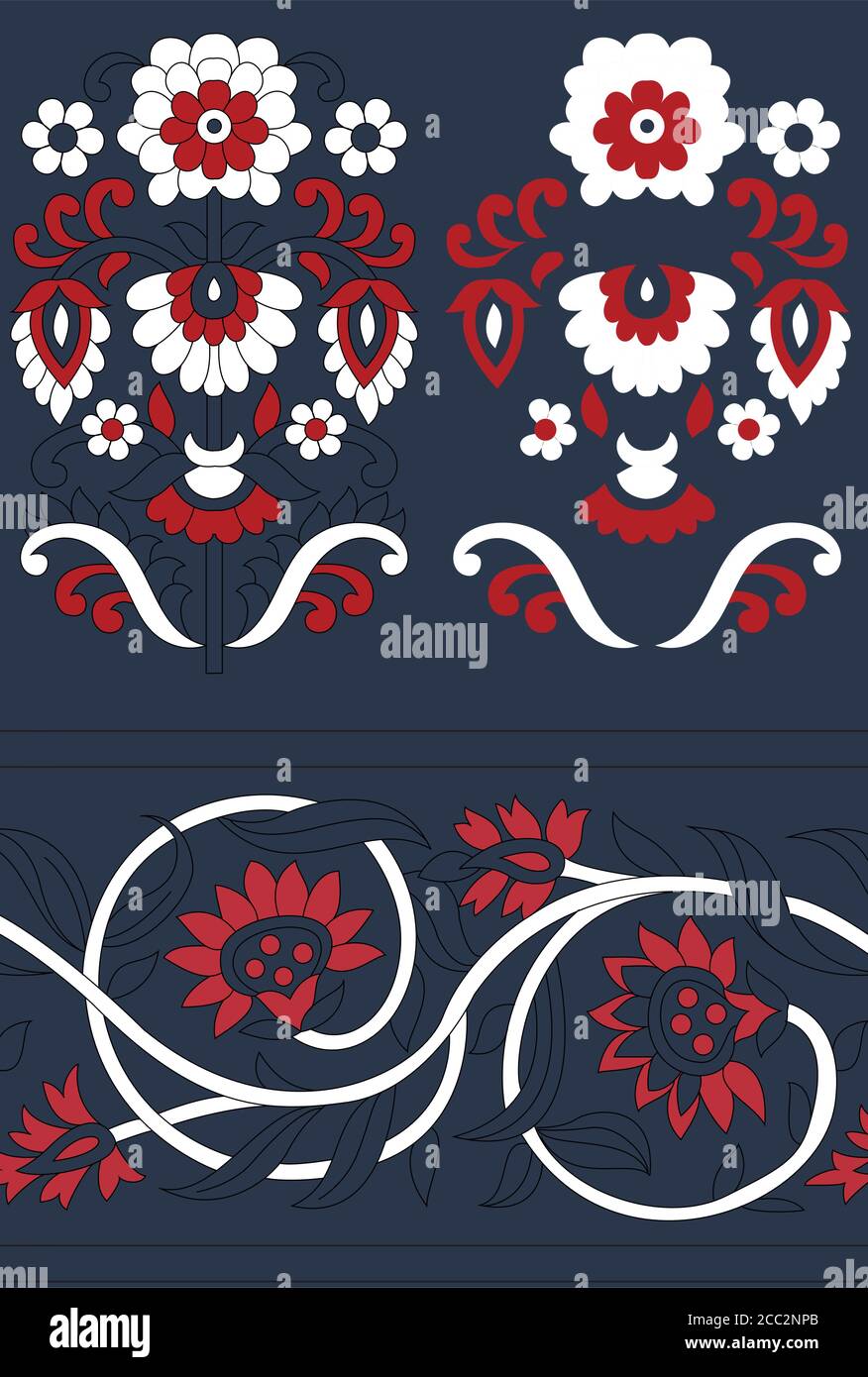 cute floral border pattern on  navy background Stock Vector