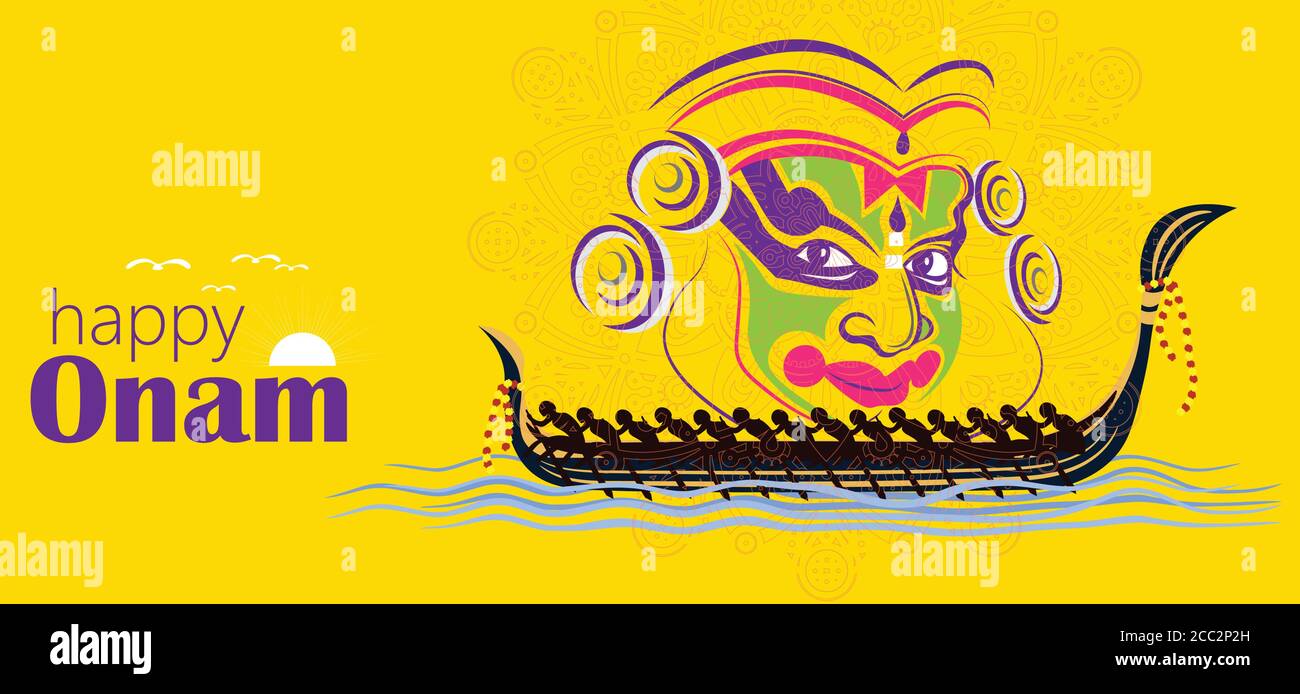 Happy Onam a very famous south indian festival of India. Kathakali face  vector design a classical dance of Kerala India Stock Vector Image & Art -  Alamy