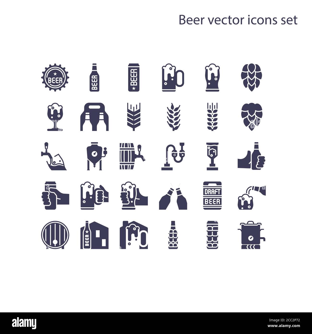 Basic element of Beer vector icons set.Contains a bottle, can, hop sign