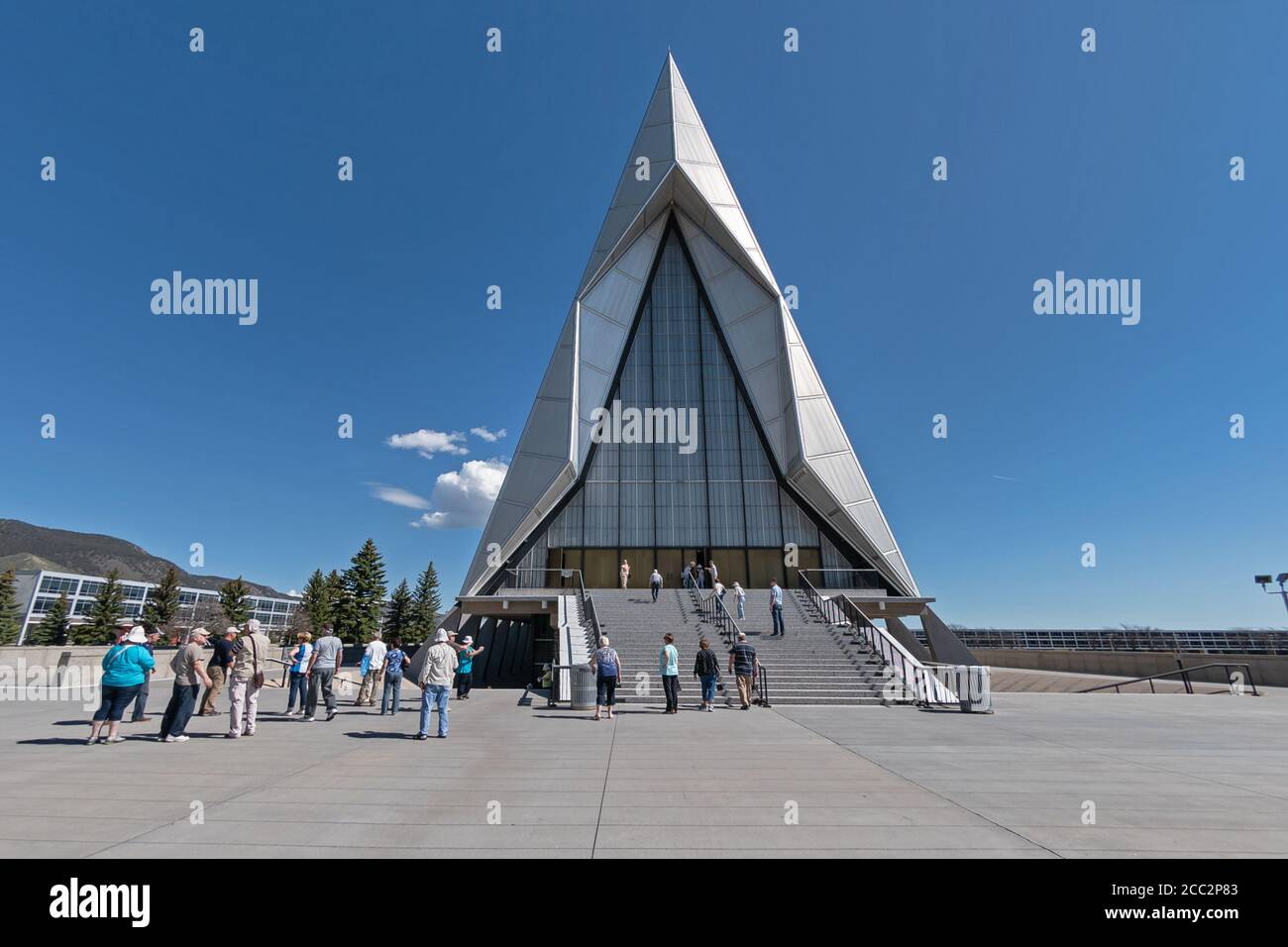 An iconic part of the Academy campus- Cadet Chapel, United States Air Force Academy, Colorado Springs , USA Stock Photo