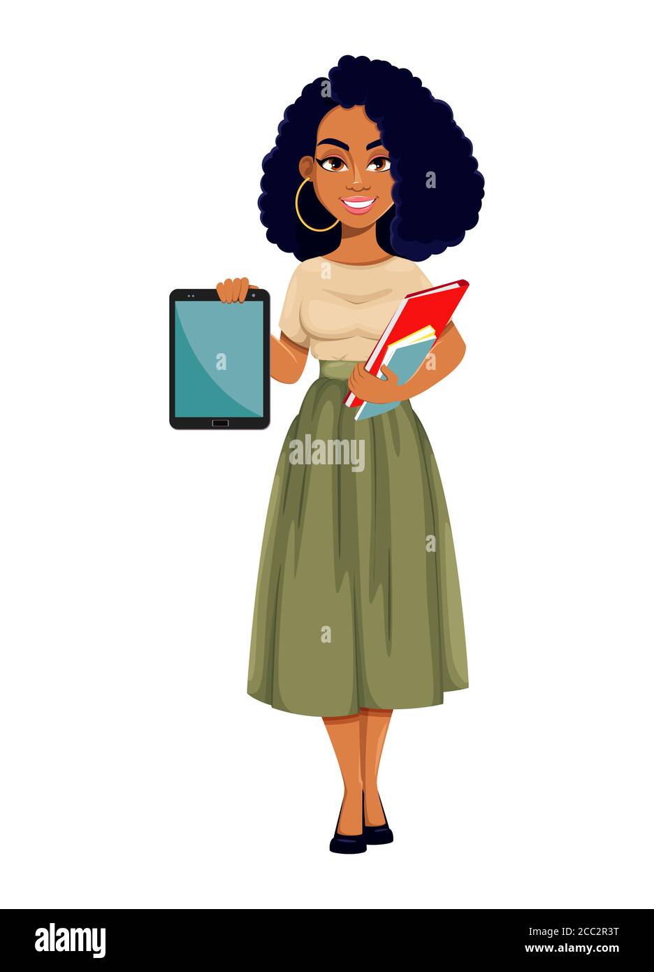 Beautiful African American business woman holding tablet and documents.  Cute African-American businesswoman cartoon character. Vector illustration  on Stock Vector Image & Art - Alamy