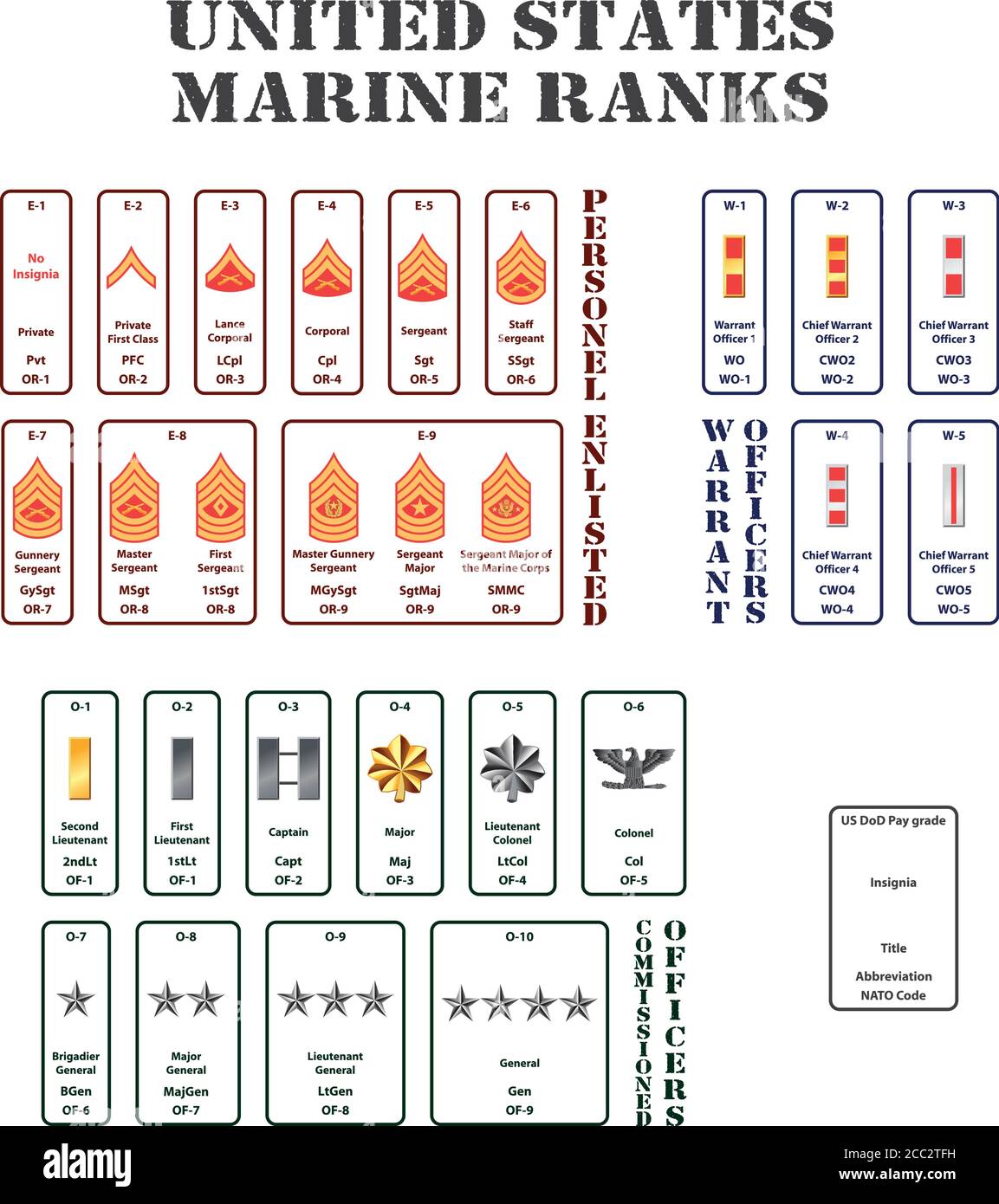 set of the ranks of the united states marine Stock Vector