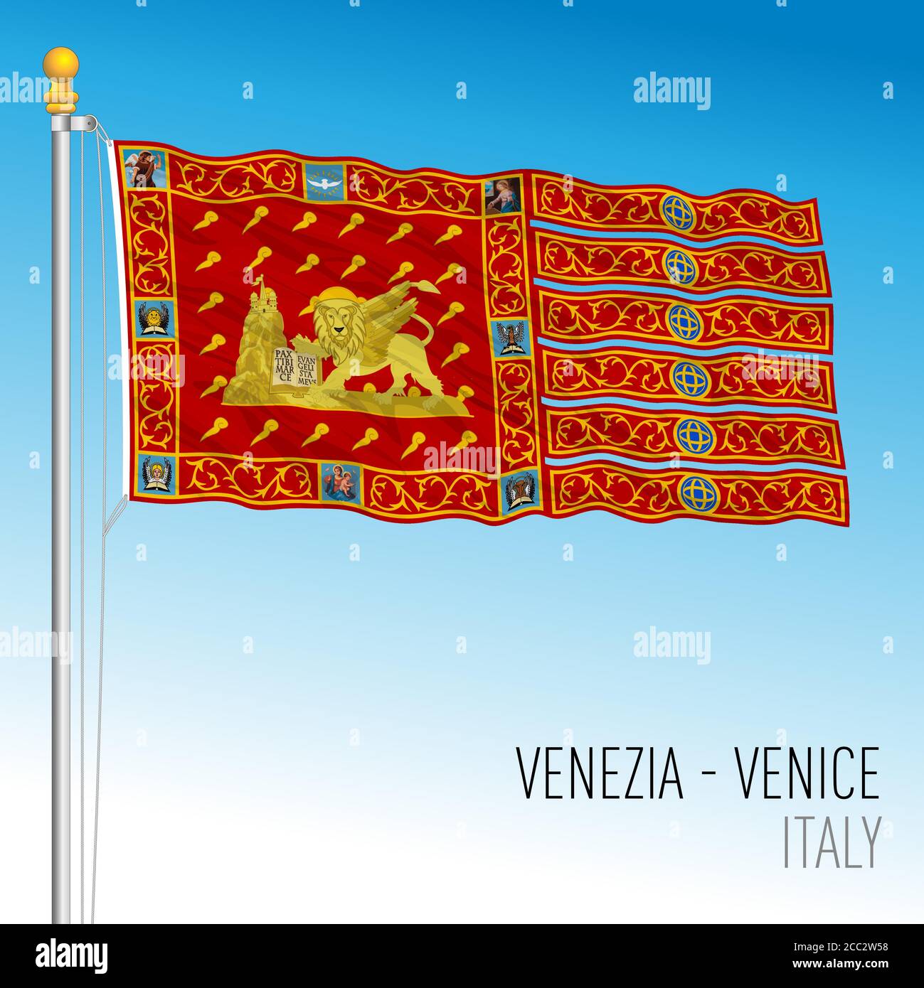 City of Venice flag, Veneto, Italy, vector illustration Stock Vector