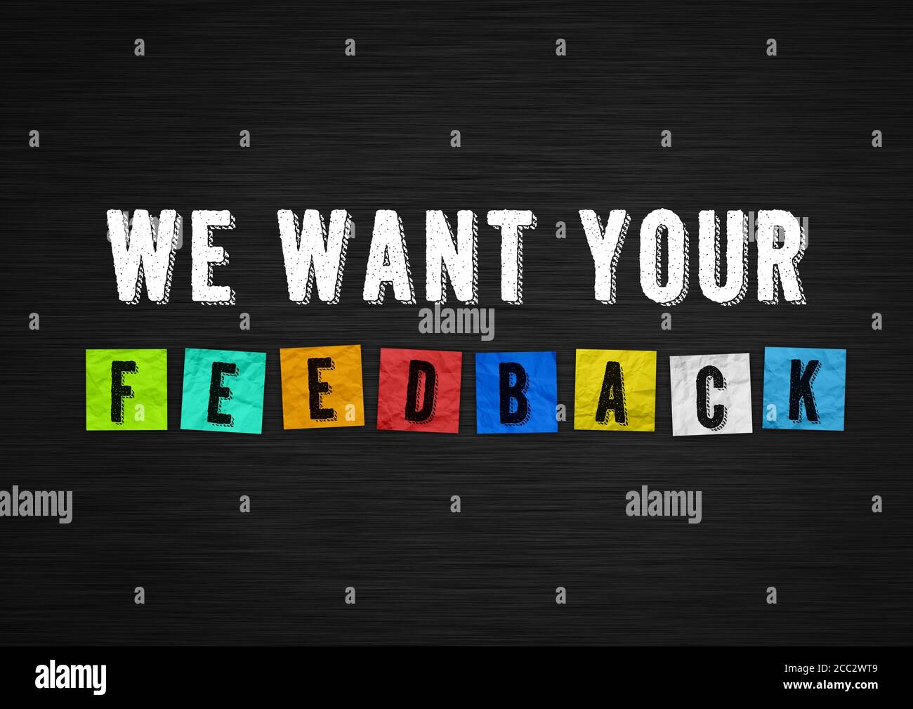 We want your Feedback - chalkboard concept Stock Photo