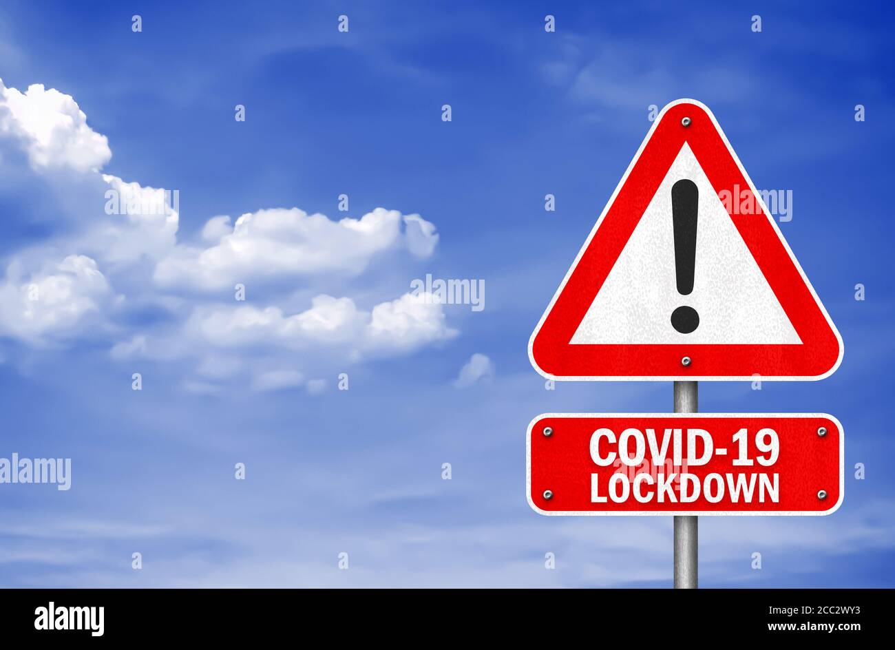 Covid-19 Lockdown - roadsign warning Stock Photo