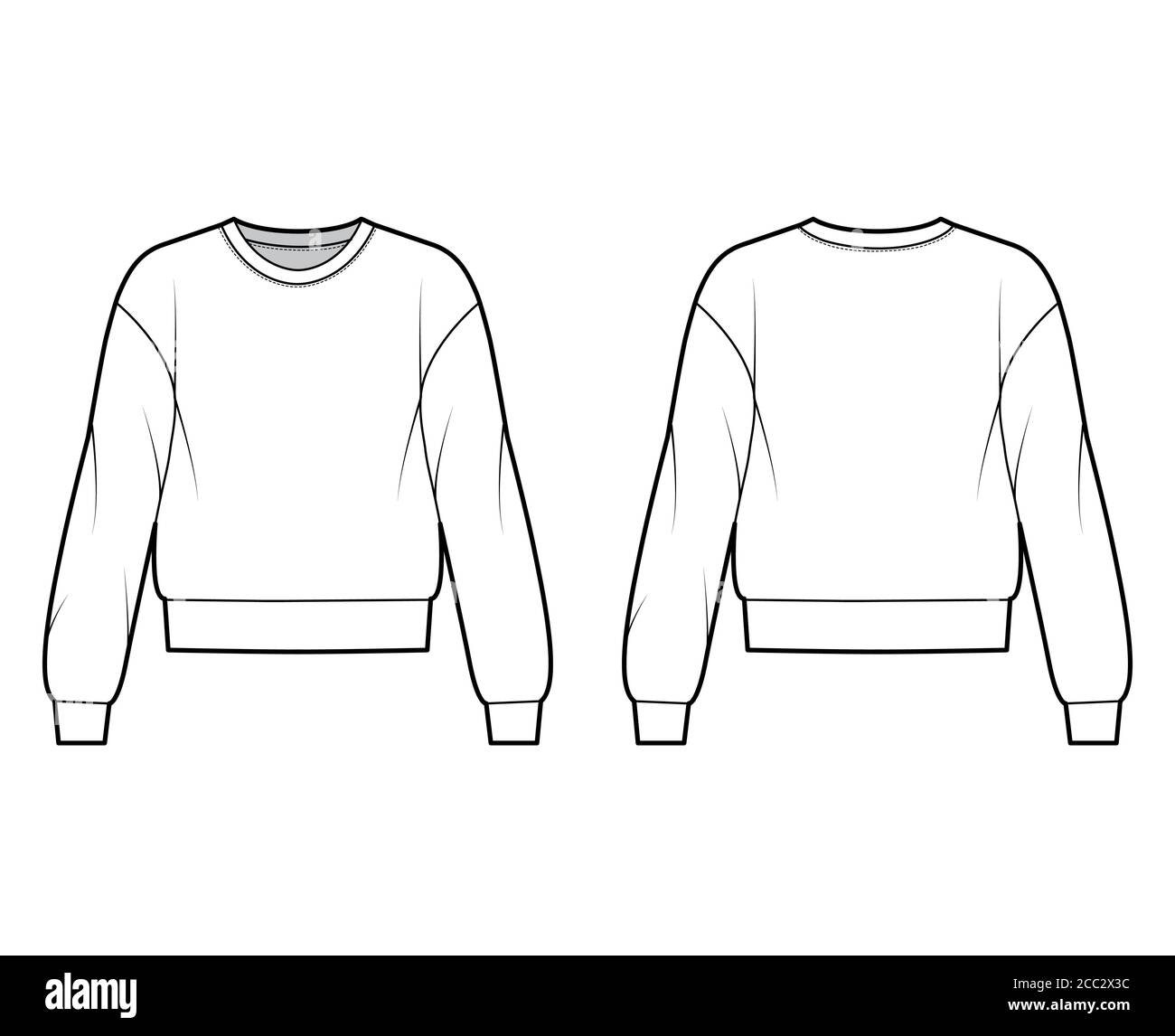 Crewneck Sweatshirt Flat Technical Drawing Illustration Mock-up