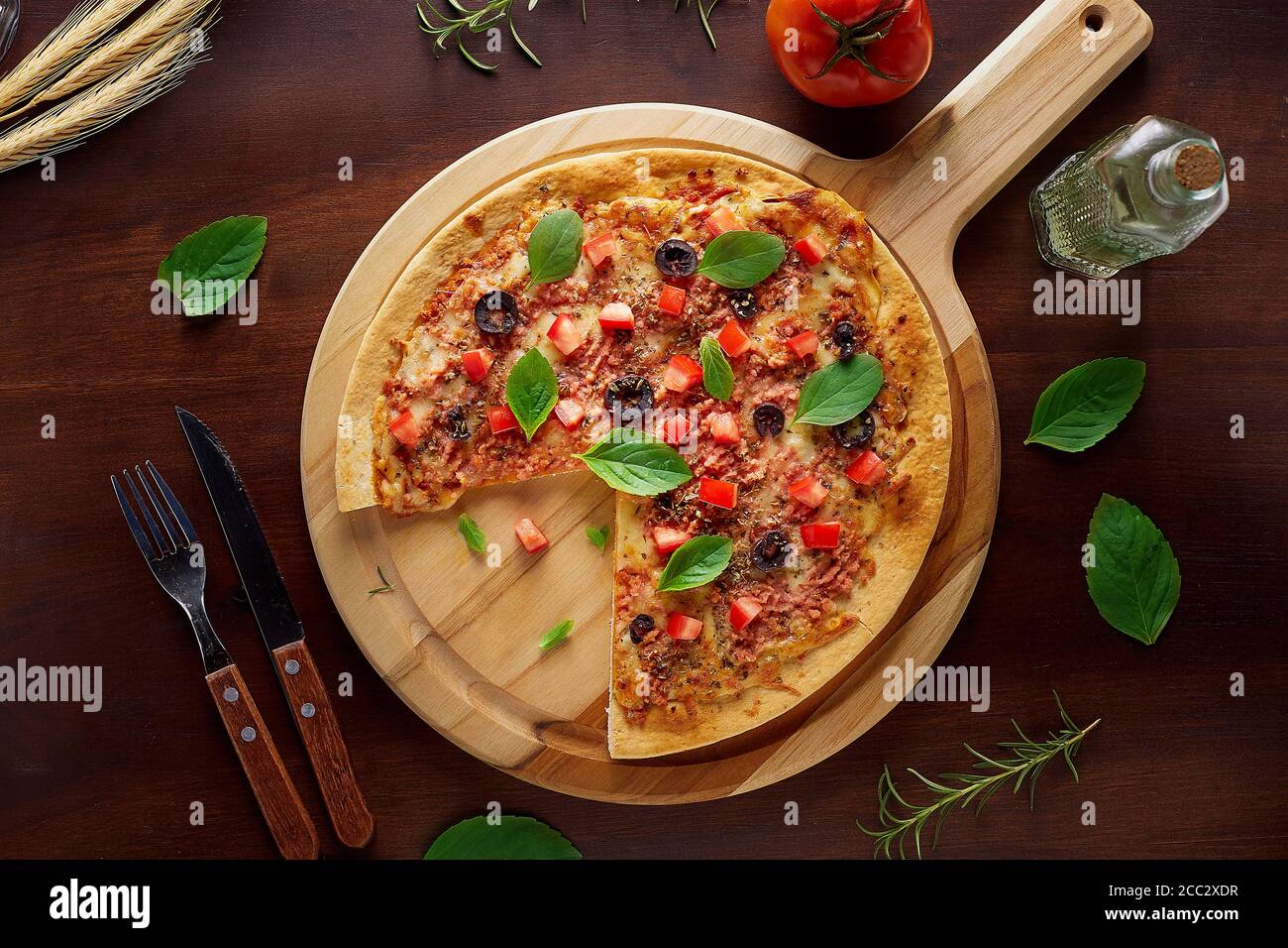 bacon, melted, spices, bread, arugula, ketchup, mediterranean, white, concept, junk food, flat, toned, appetizer, herb, onion, cooking, junk, herbs, u Stock Photo