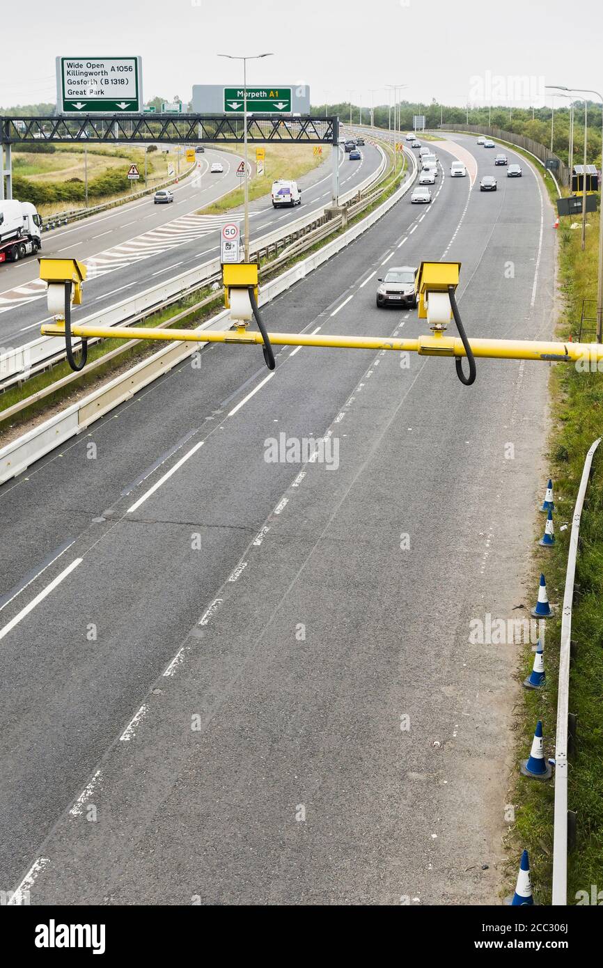 Average speed check on Uk A1 road Stock Photo Alamy