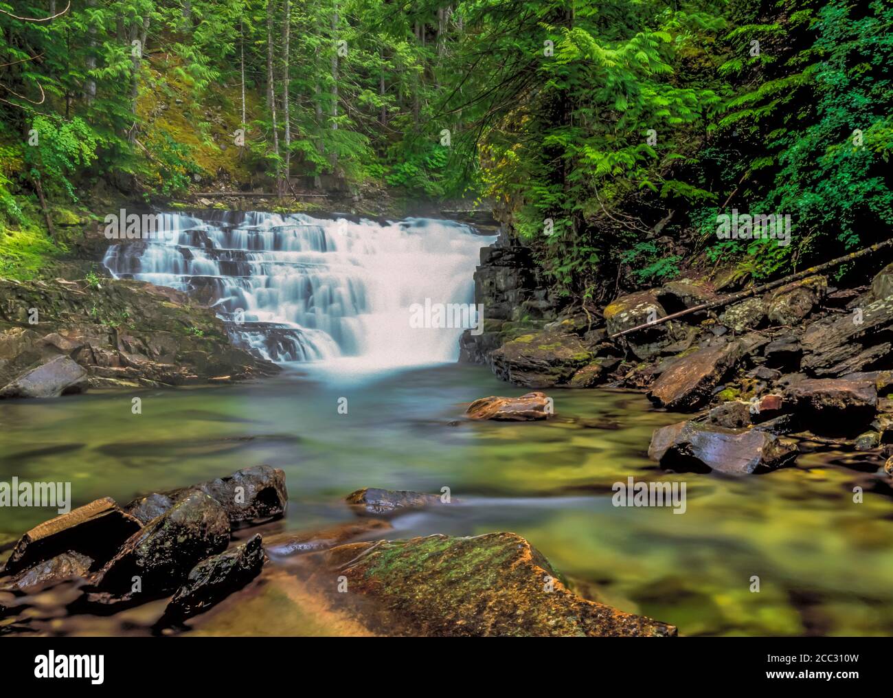waterfall on ross creek in kootenai national forest near troy, montana Stock Photo