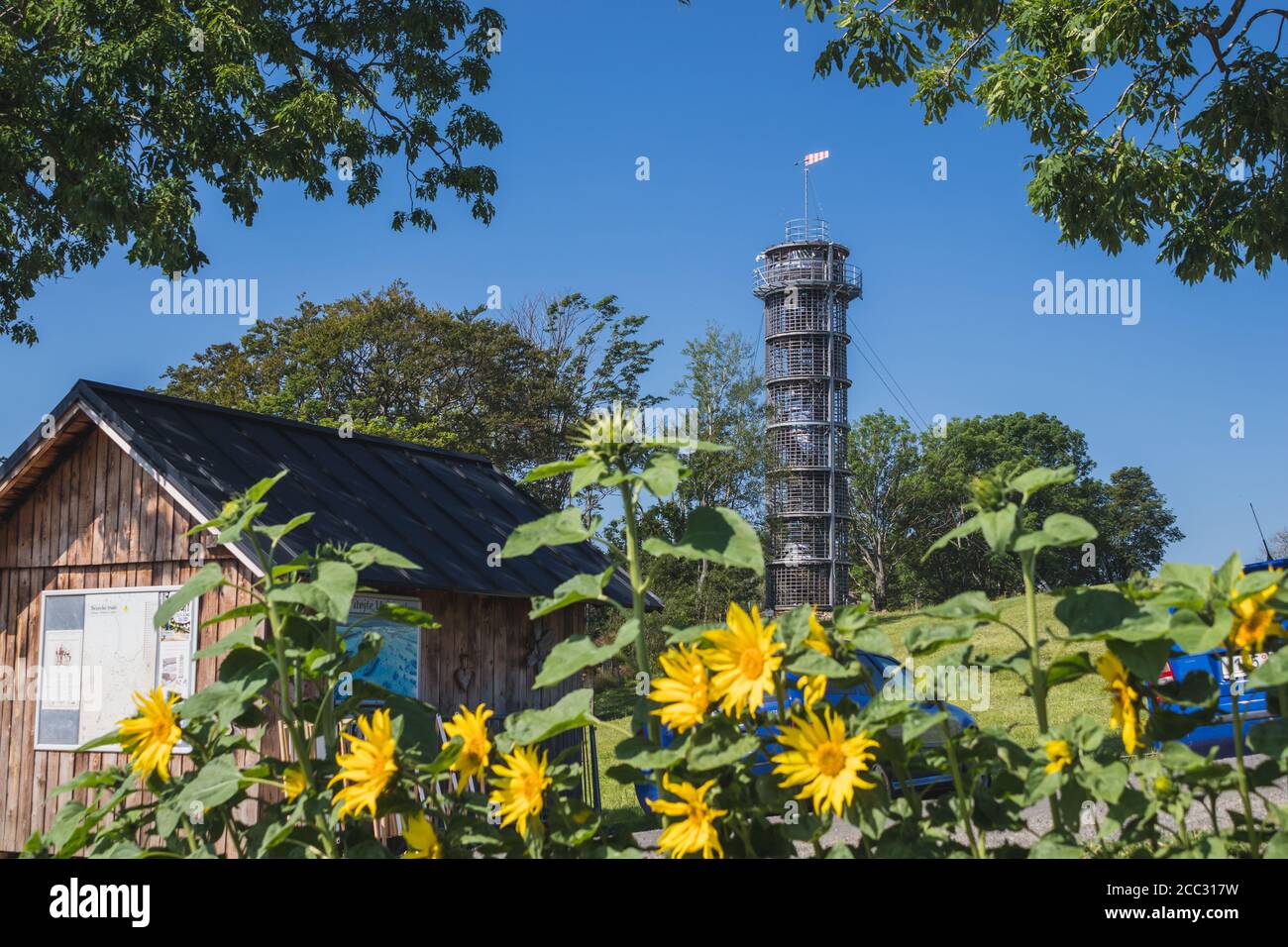 Jara Cimrman's lighthouse - wooden lookout tower in Prichovice, Czech republic Stock Photo