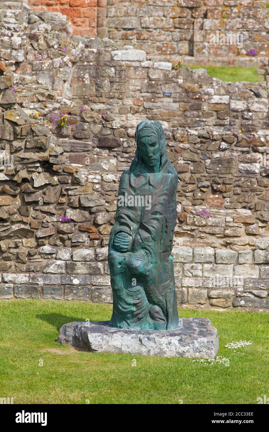 Statue of St.Cuthbert in grounds of Lindisfarne Priory, Holy Island