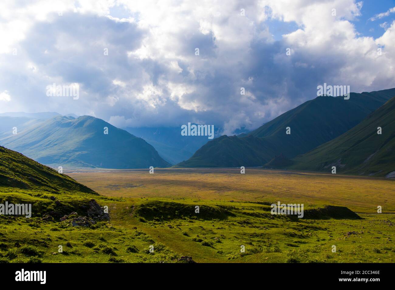 Amazing and beautiful mountain range landscape, peak and hill in Georgia. Stock Photo