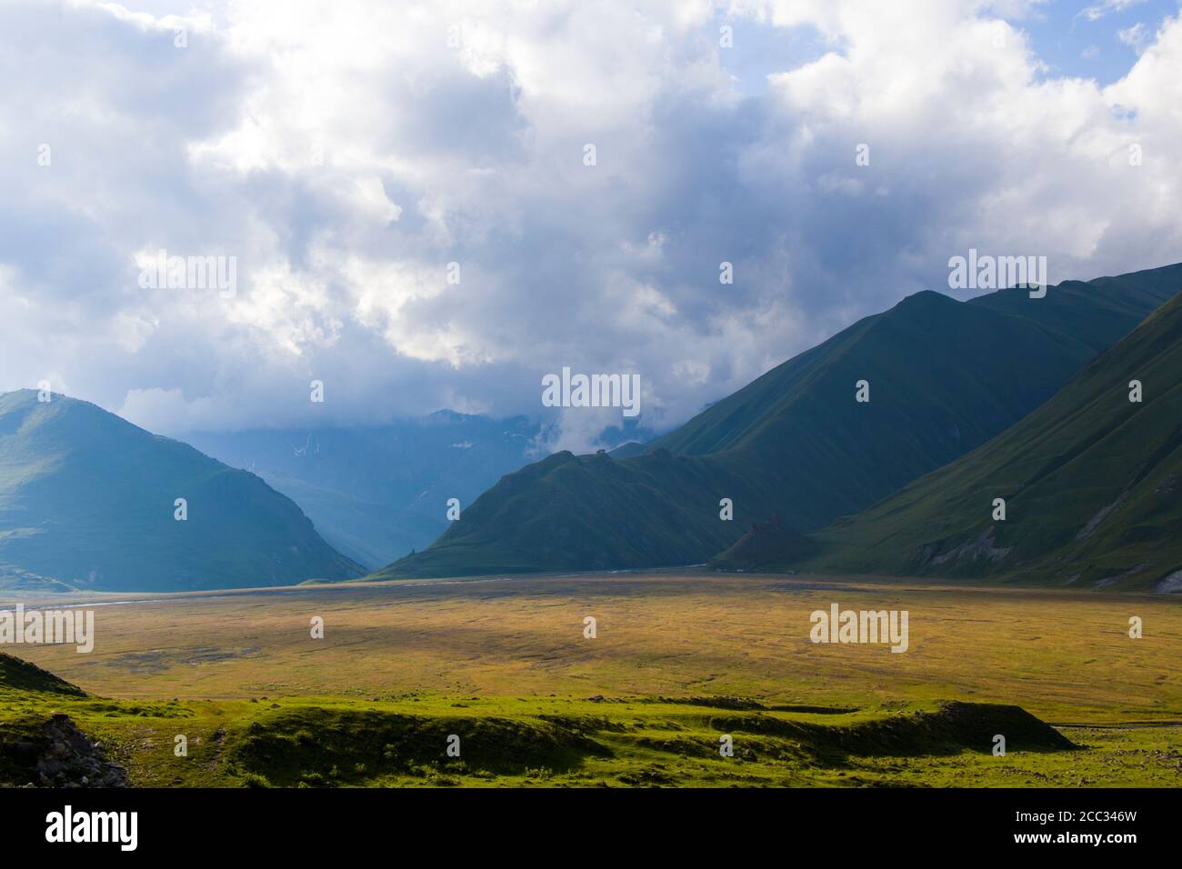 Amazing and beautiful mountain range landscape, peak and hill in Georgia. Stock Photo