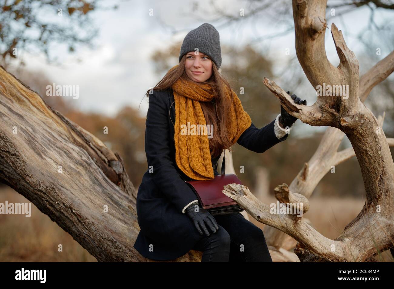 A pretty woman walking in Richmond Park Stock Photo