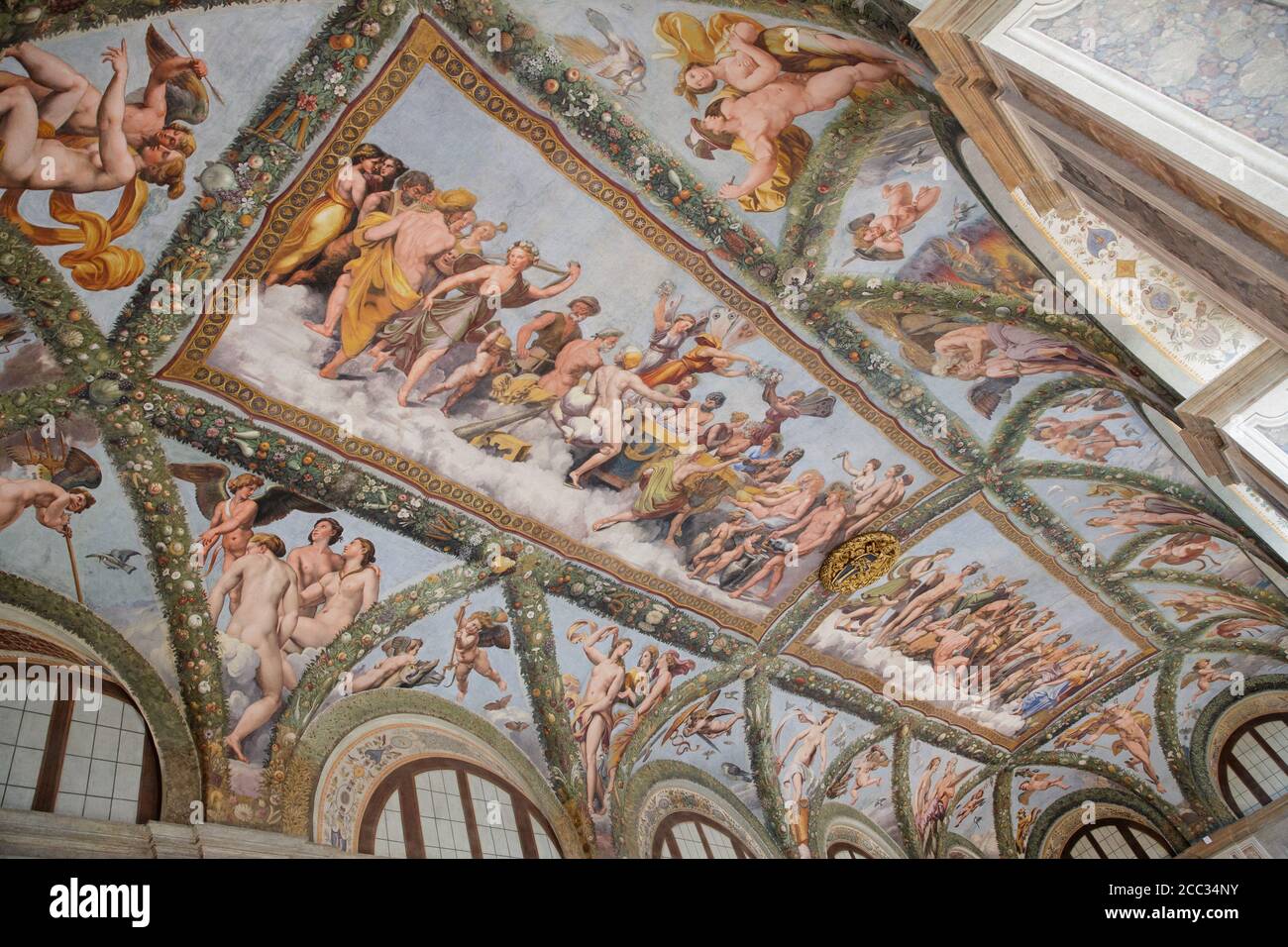Loggia of Eros and Psyche in the Villa Farnesina containing the frescoes painted by Raphael and his pupils Giulio Romano, Francesco Penni, Raffaellino Stock Photo