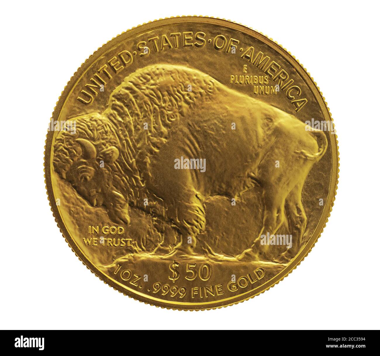 Gold American Buffalo $ 50. 1 oz. coin, isolated Stock Photo