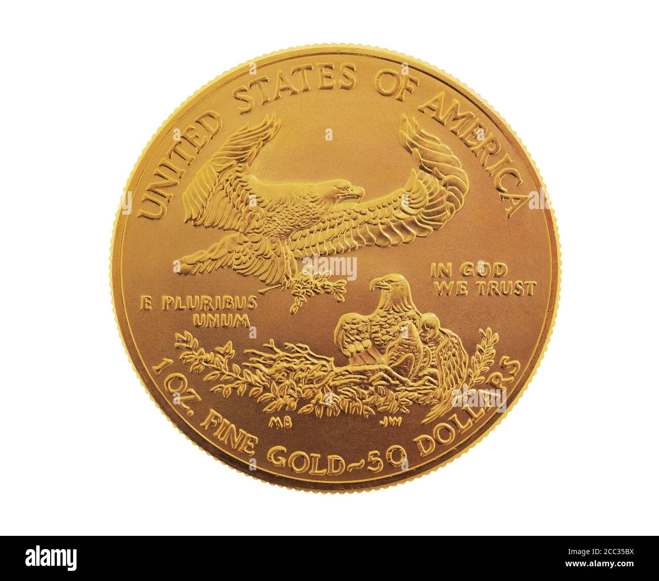 Back of $ 50. American Liberty 1 oz. gold coin, isolated Stock Photo