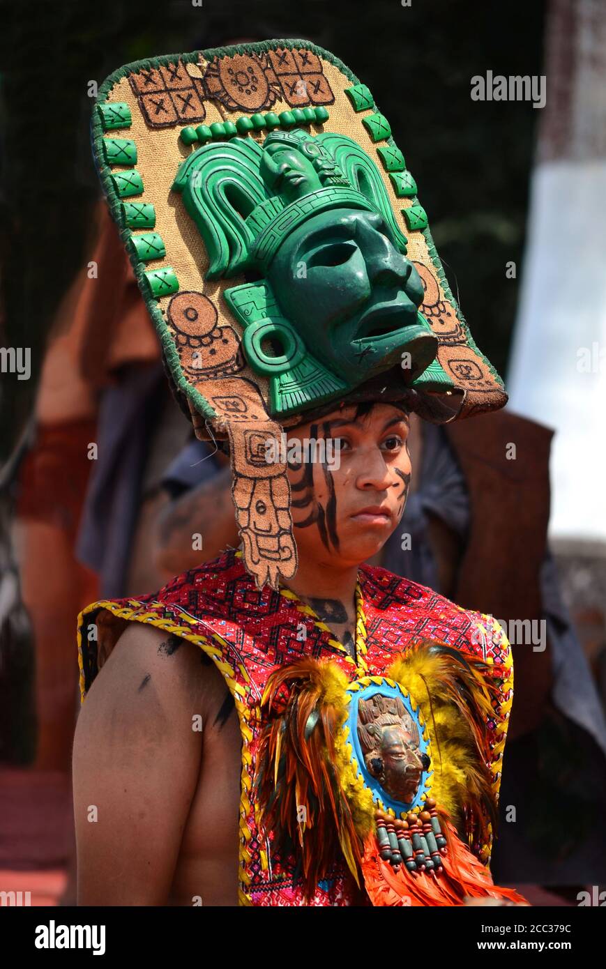 CHICHEN ITZA, MEXICO - MARCH 21,2014:Native mayan dancers performing in the Chichen Itza Stock Photo