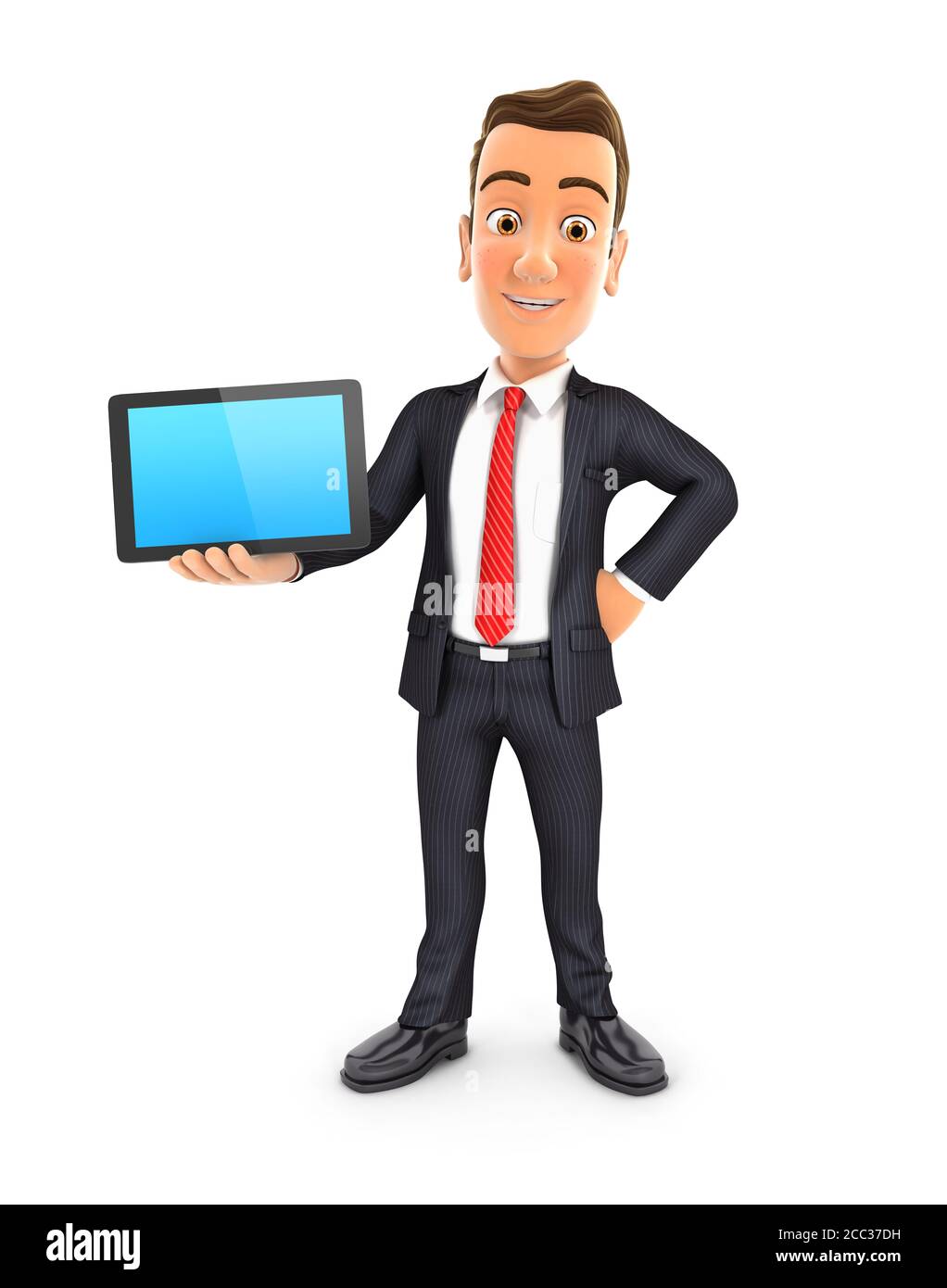 3d businessman standing with a tablet, illustration with isolated white background Stock Photo