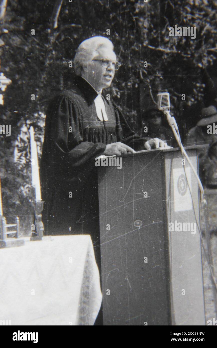 Fine 1970s vintage black and white photography of a man giving a speech ...