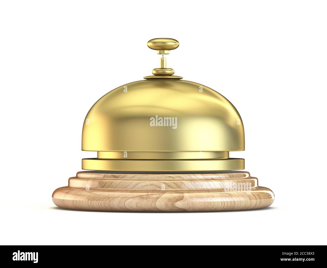 Golden reception bell 3D render illustration isolated on white