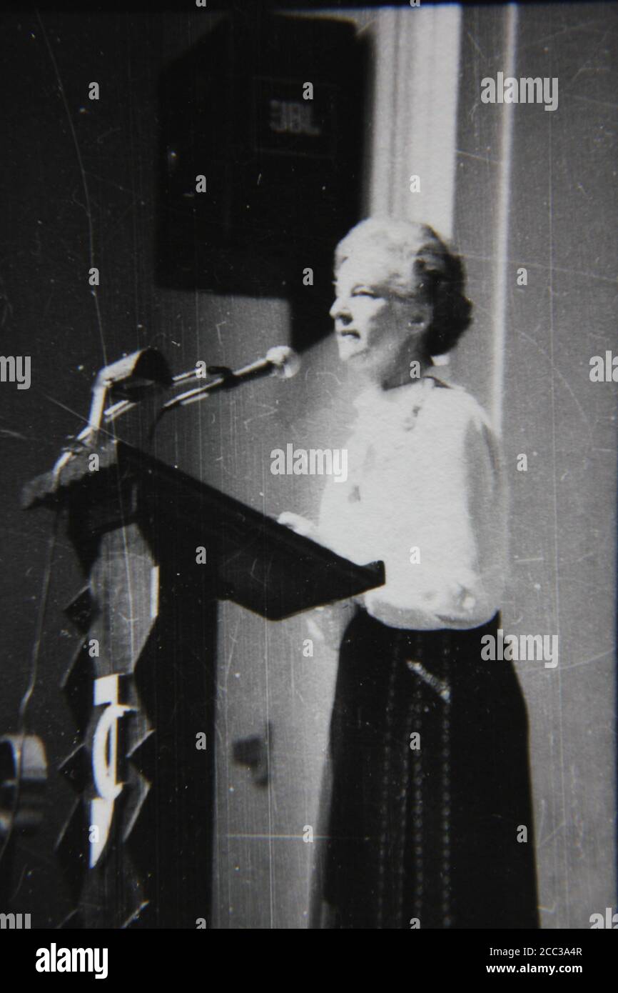 Fine 1970s vintage black and white photography of a public speaker ...