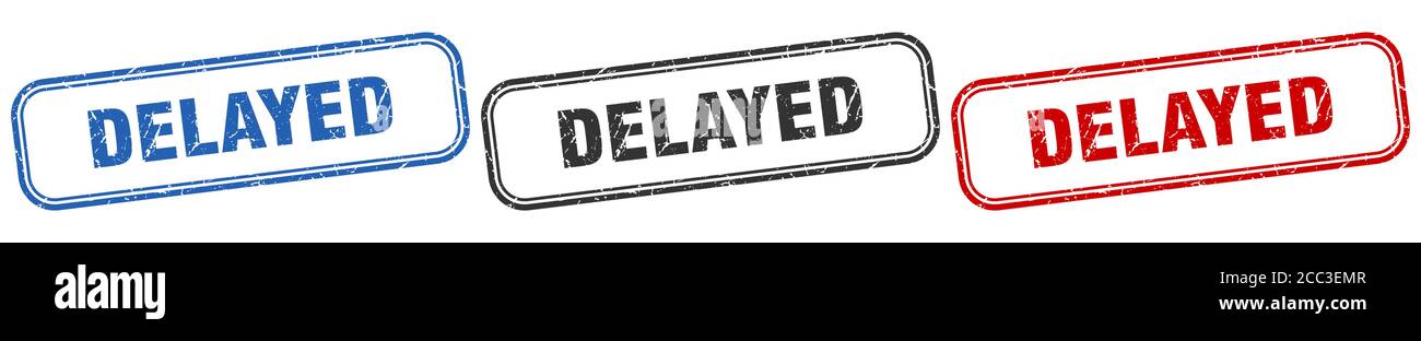 delayed square isolated sign set. delayed stamp Stock Vector