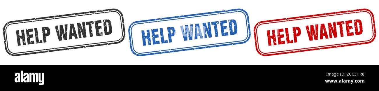 help wanted square isolated sign set. help wanted stamp Stock Vector