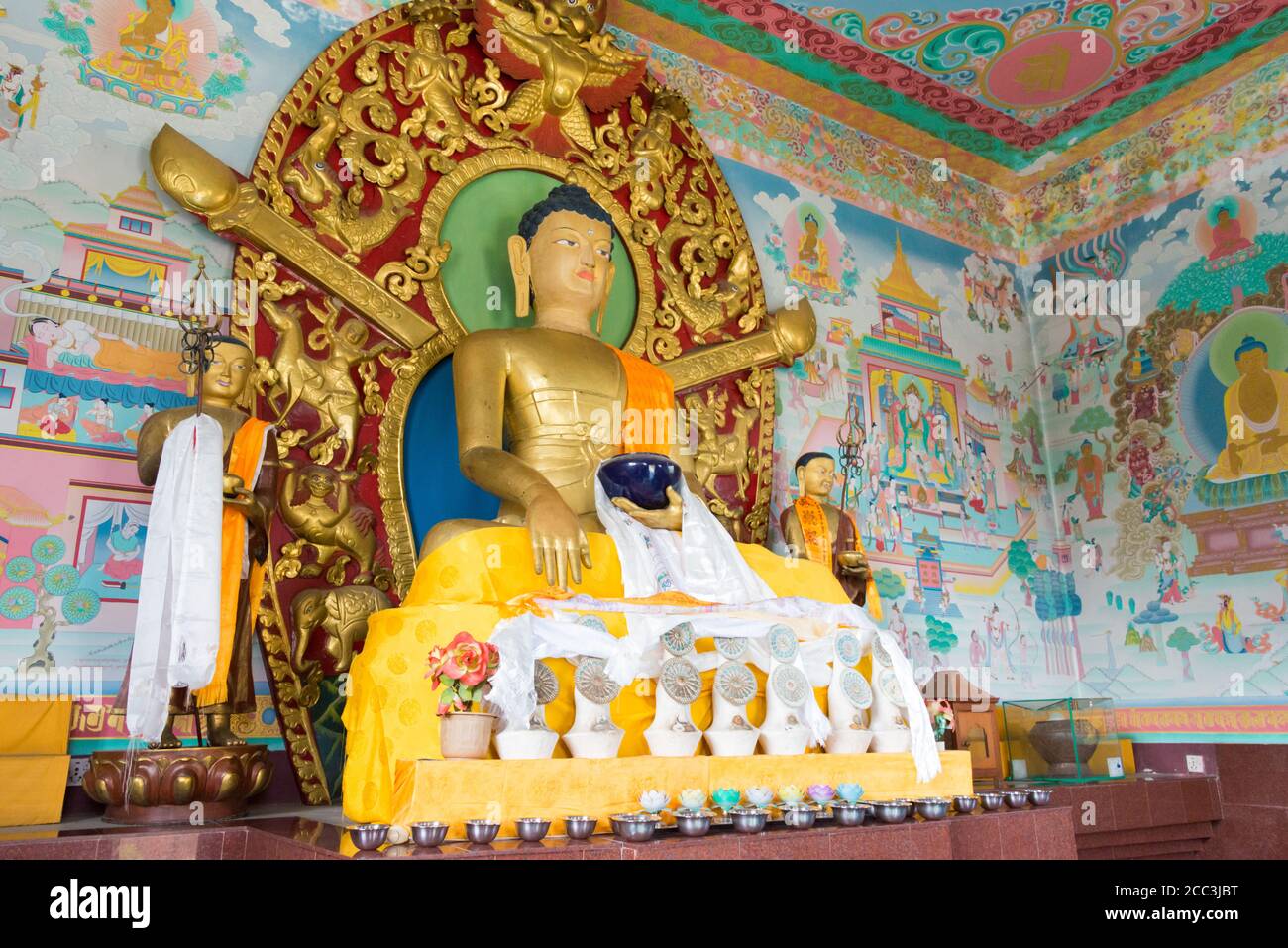 Lumbini, Nepal - Buddha Statue at Manang Sewa Samaji Monastery (Nepal Temple) in Lumbini, Nepal. Stock Photo