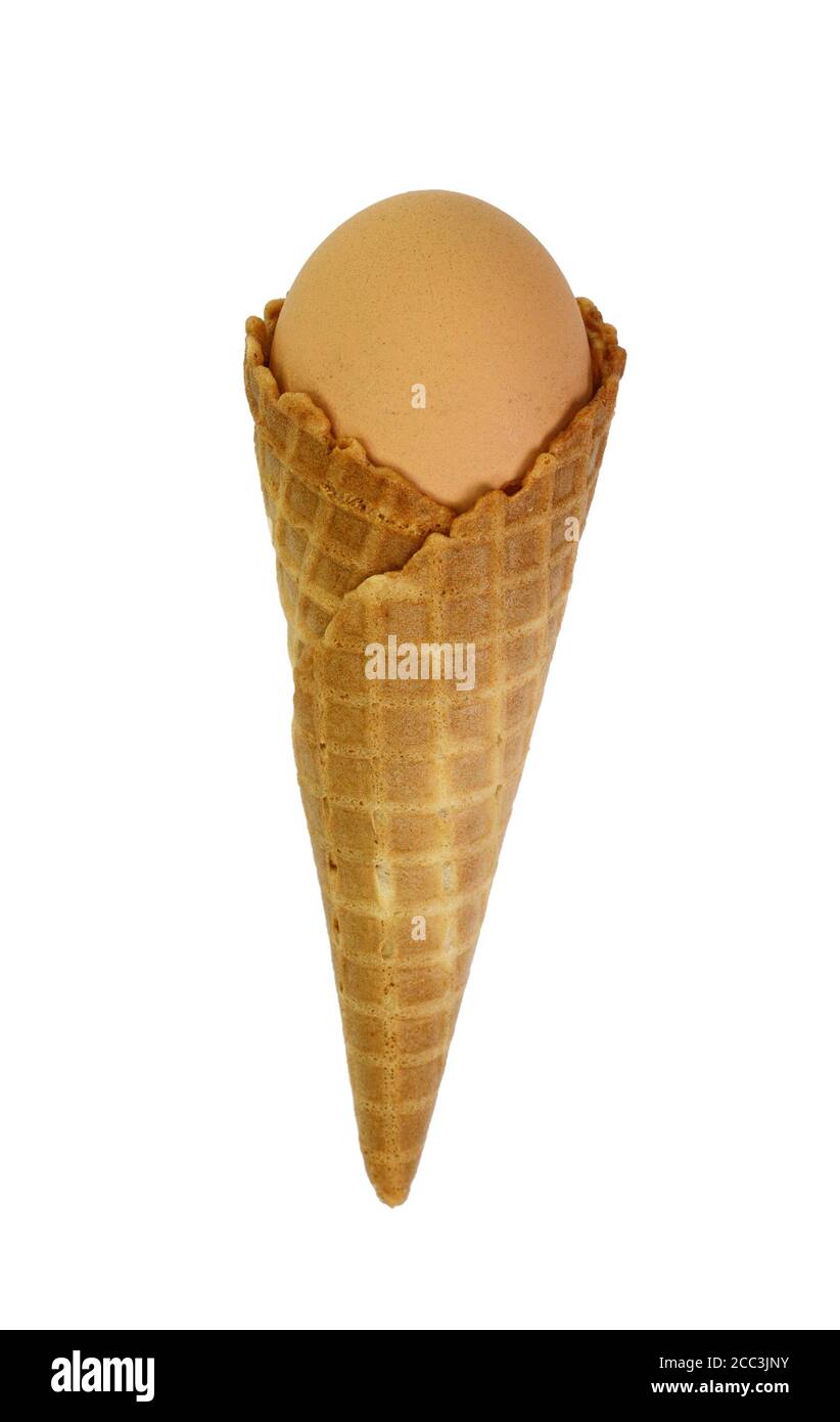 egg in waffle cup isolated Stock Photo