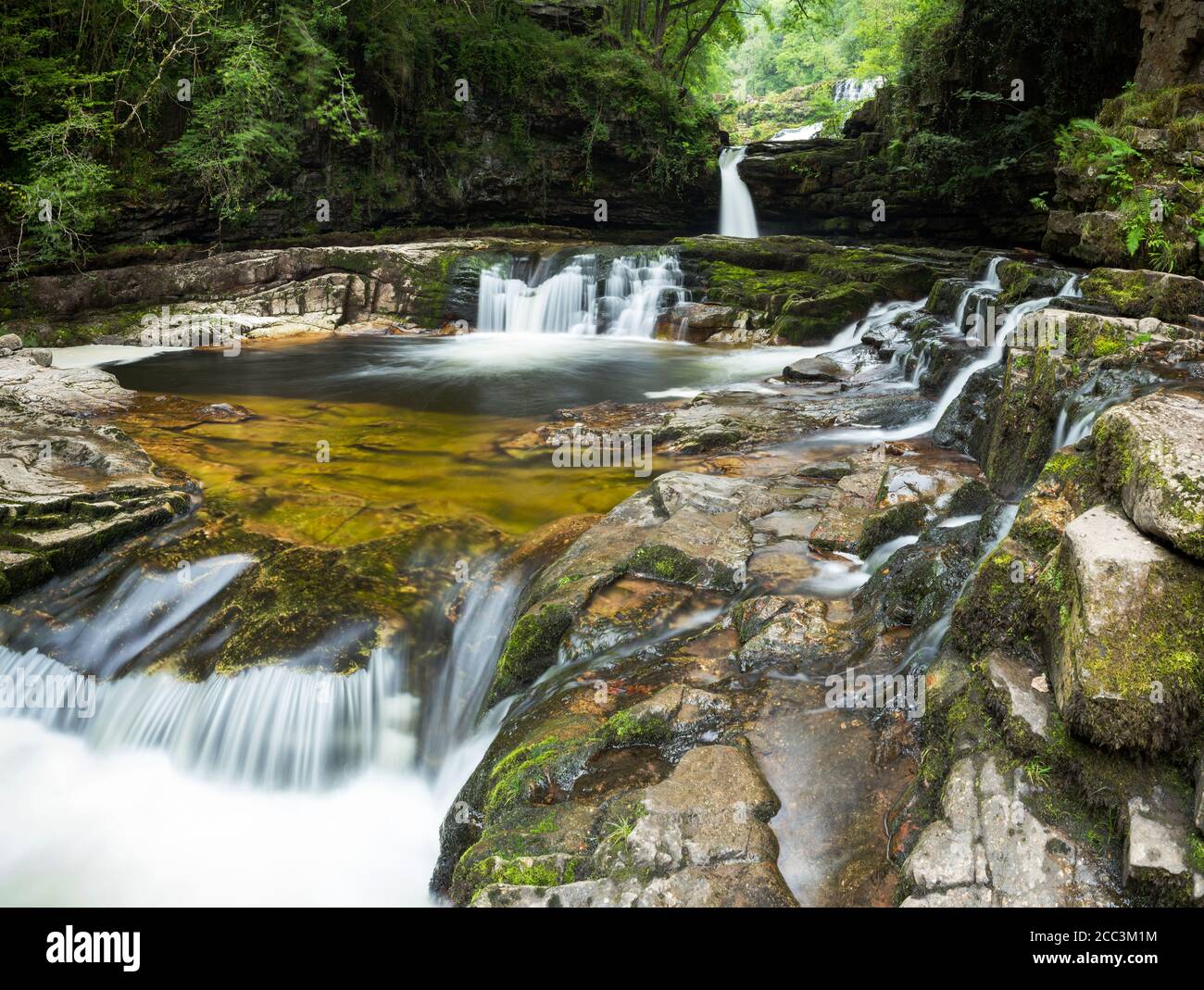 Sgwd Isaf Clun-Gwyn WATERFALL in Brecon Beacons National Park in Wales. Stock Photo