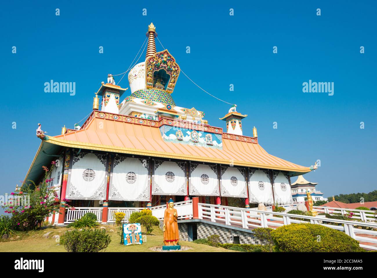 Lumbini, Nepal - The Great Drigung Kagyud Lotus Stupa (German Temple) in Lumbini, Nepal. Stock Photo