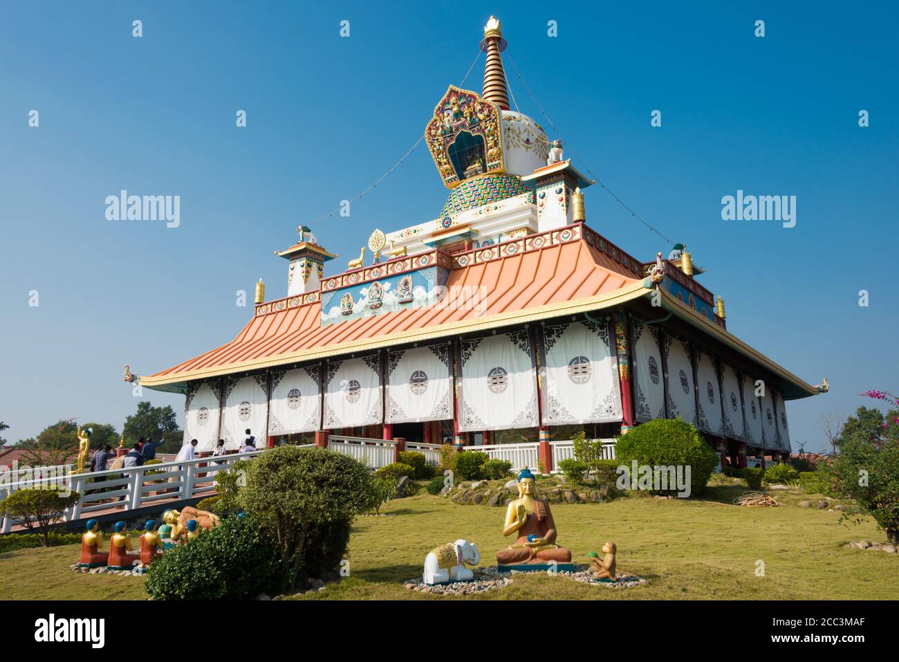 Lumbini, Nepal - The Great Drigung Kagyud Lotus Stupa (German Temple) in Lumbini, Nepal. Stock Photo