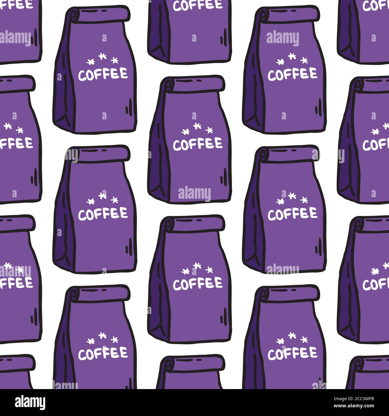 coffee package seamless doodle pattern, vector illustration Stock Vector