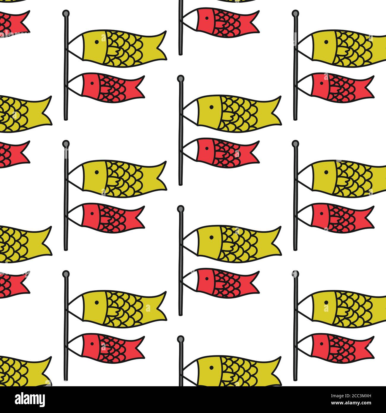 koinobori seamless doodle pattern, vector illustration Stock Vector