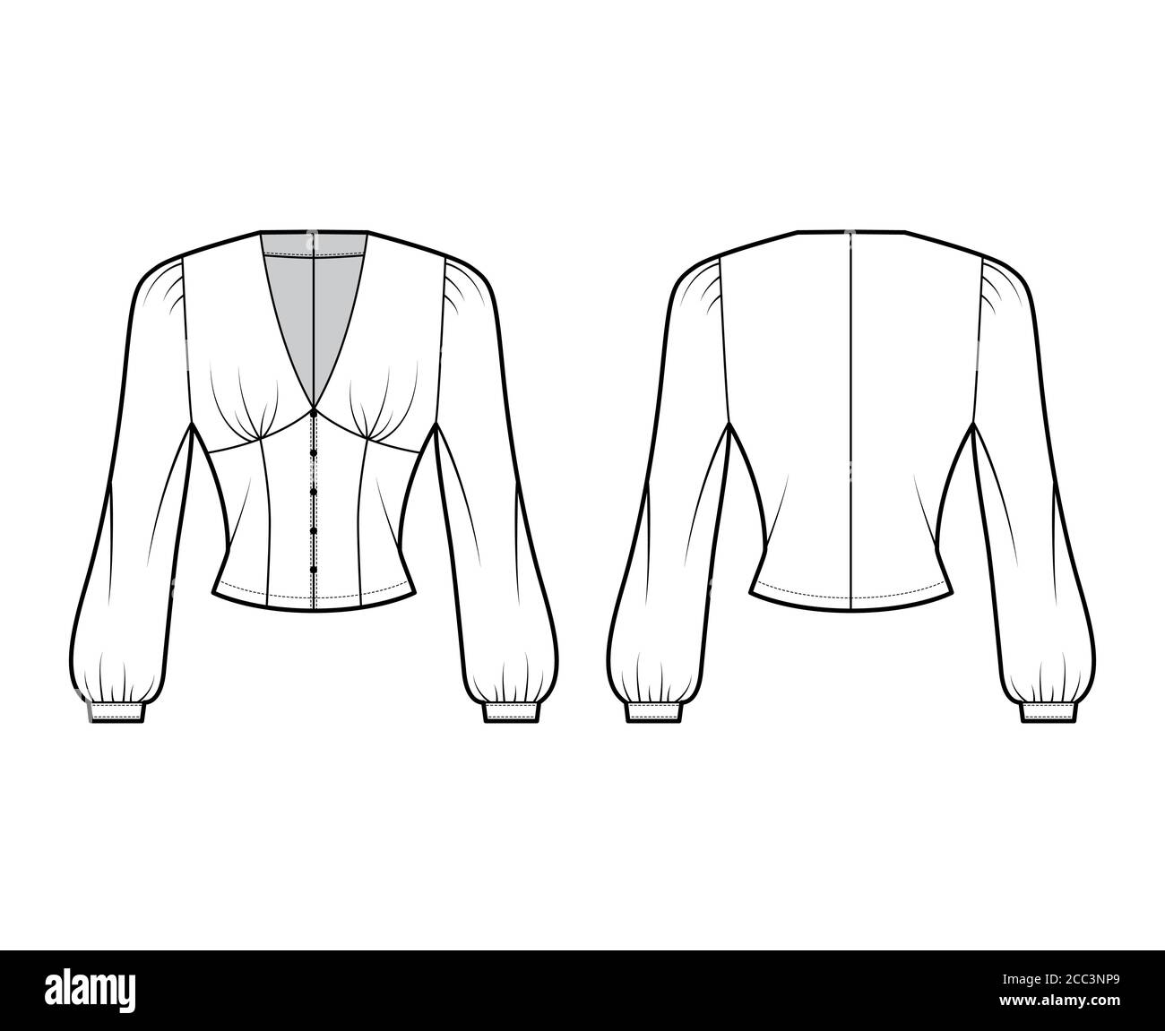 Blouse technical fashion illustration with long bishop sleeves ...