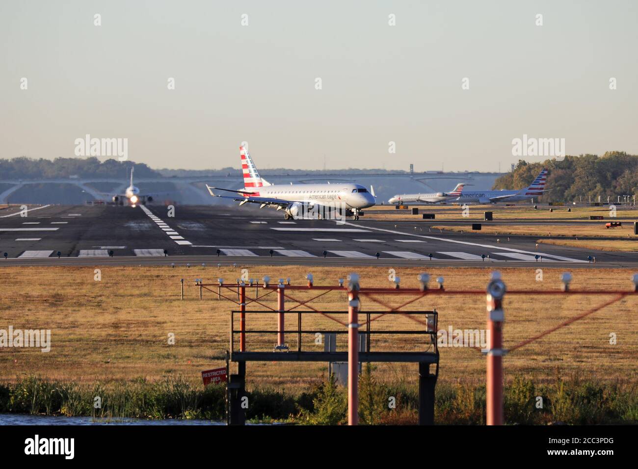 Ronald Reagan Washington National Airport from Gravelly Point Stock