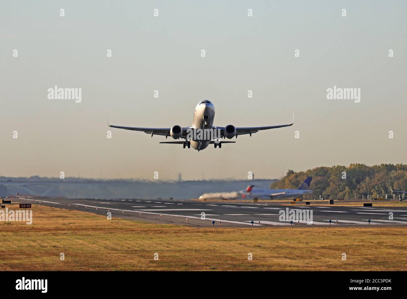 Ronald Reagan Washington National Airport from Gravelly Point Stock