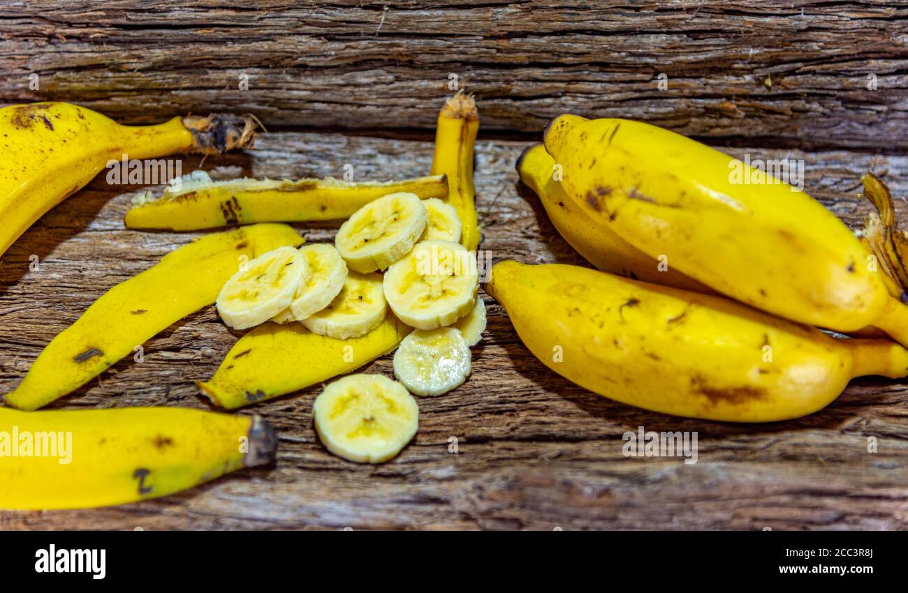 Sliced bananas. Fruit rich in vitamins A, B and C. The presence of