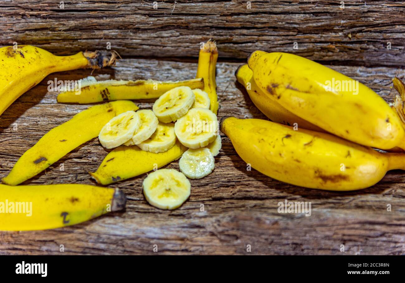 Sliced bananas. Fruit rich in vitamins A, B and C. The presence of