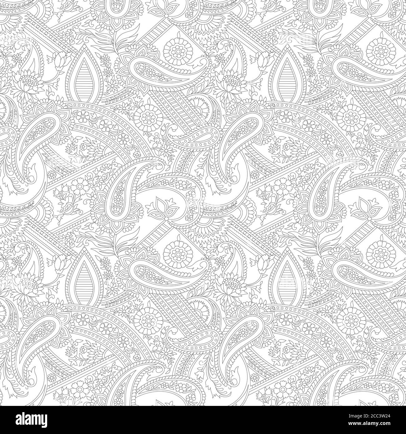 seamless traditional indian paisley pattern on out line Stock Vector