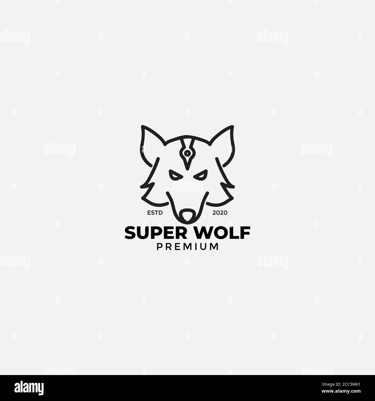 mythology wolf face line logo design Stock Vector
