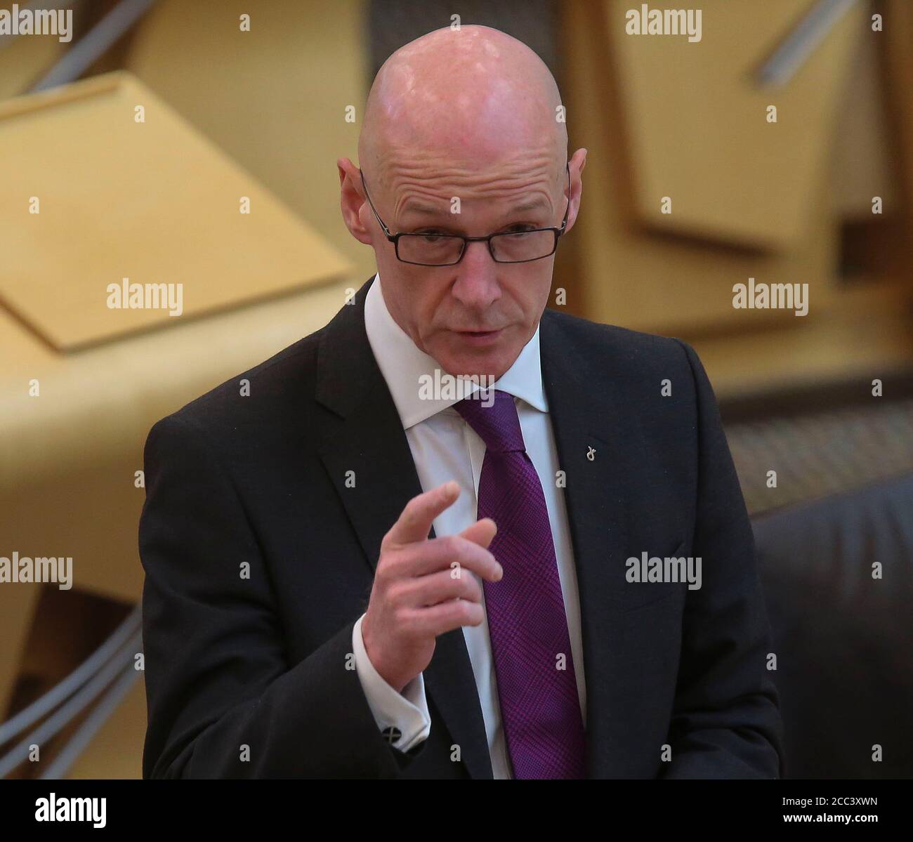 Education Secretary John Swinney MSP answering questions on whether the Scottish Government will provide an update on the return of schools and the number of pupils and staff who have tested positive for COVID-19, in the Scottish Parliament, Edinburgh. Stock Photo