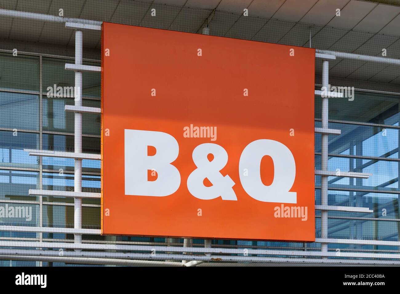 B&Q sign. Abbey Retail Park, Belfast, Belfast, Ireland. Architect: N/A, 2019. Stock Photo