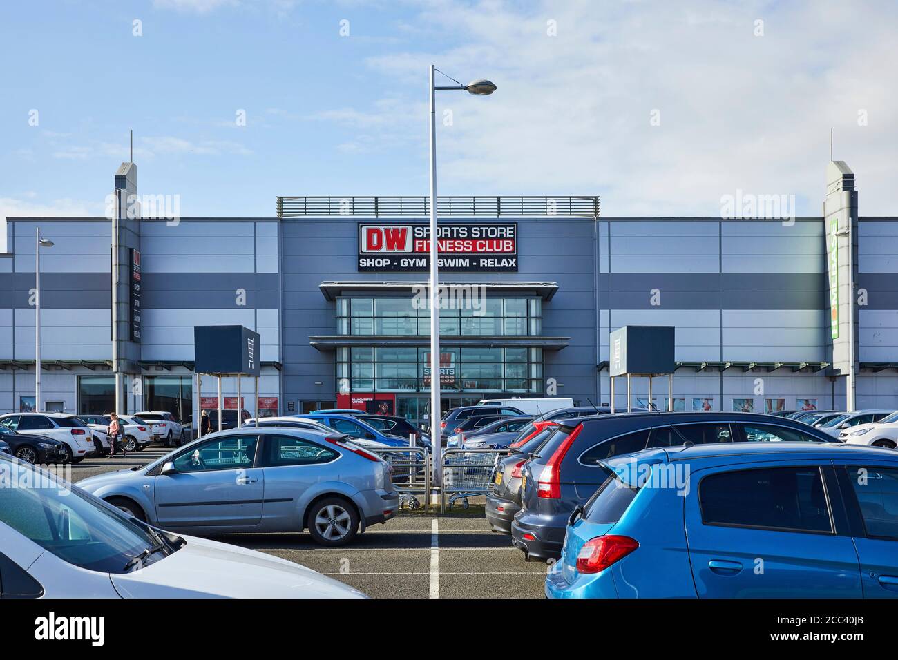 DW Sports Store car park. Abbey Retail Park, Belfast, Belfast, Ireland. Architect: N/A, 2019. Stock Photo