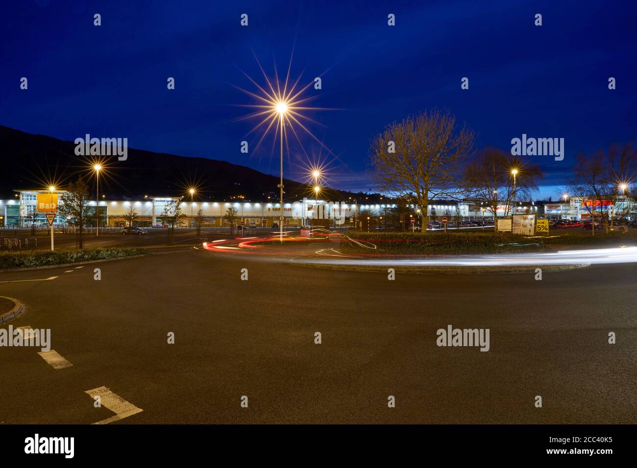 Tesco car park. Abbey Retail Park, Belfast, Belfast, Ireland. Architect: N/A, 2019. Stock Photo