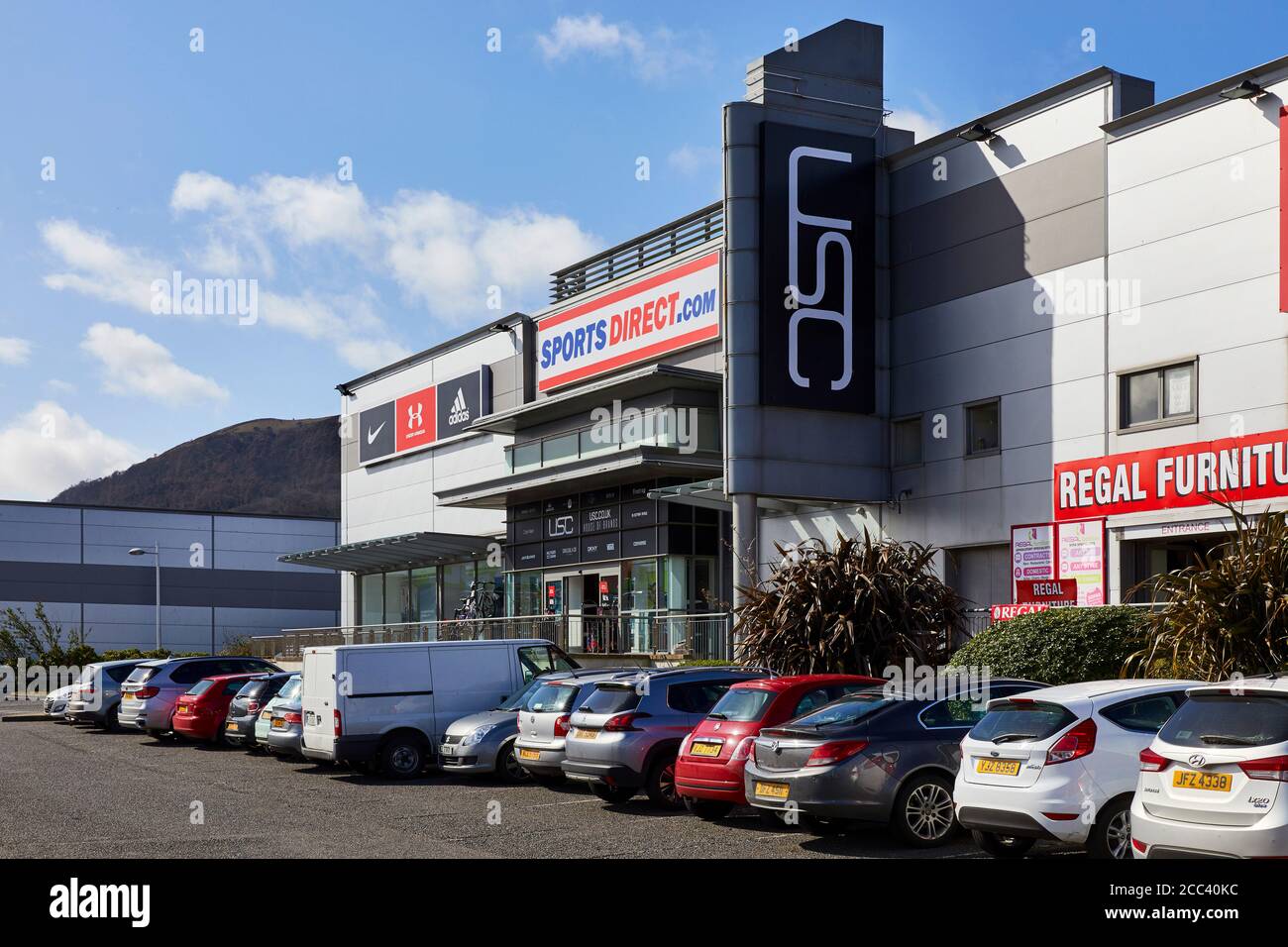 Sports Direct car park. Abbey Retail Park, Belfast, Belfast, Ireland. Architect: N/A, 2019. Stock Photo
