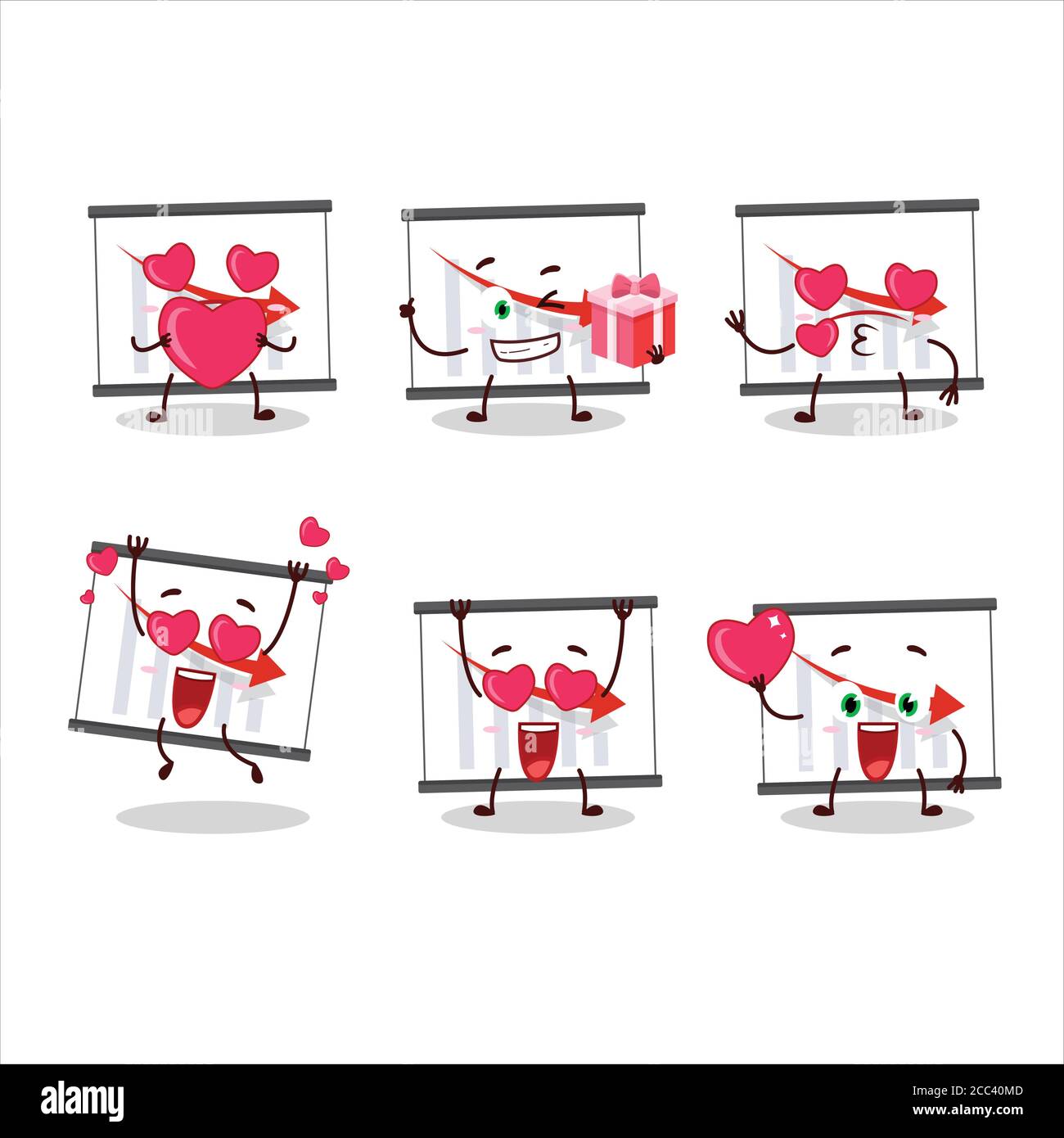 Chart going down cartoon character with love cute emoticon Stock Vector